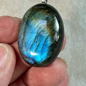 Labradorite Oval Pendant in Blue-Green Flash
